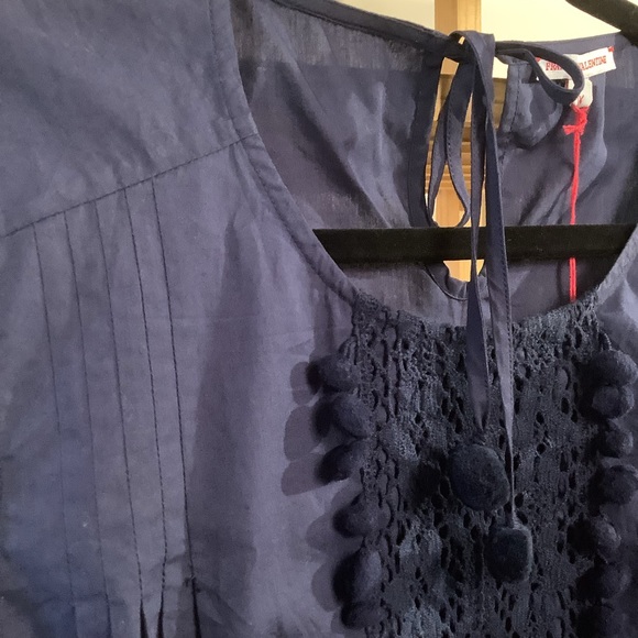 FRANCES VALENTINE KATE SPADE 1X Navy Pom Pom Lace top - Picture 3 of 8